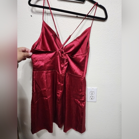 Lulus Luxe Reputation Wine Red Satin Sleeveless Cowl Neck Mini Dress L Party - Picture 8 of 9